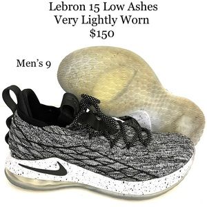 Mens 9 - Nike LeBron 15 Low Ashes Black White AO1755-002 Very Lightly Worn Clean